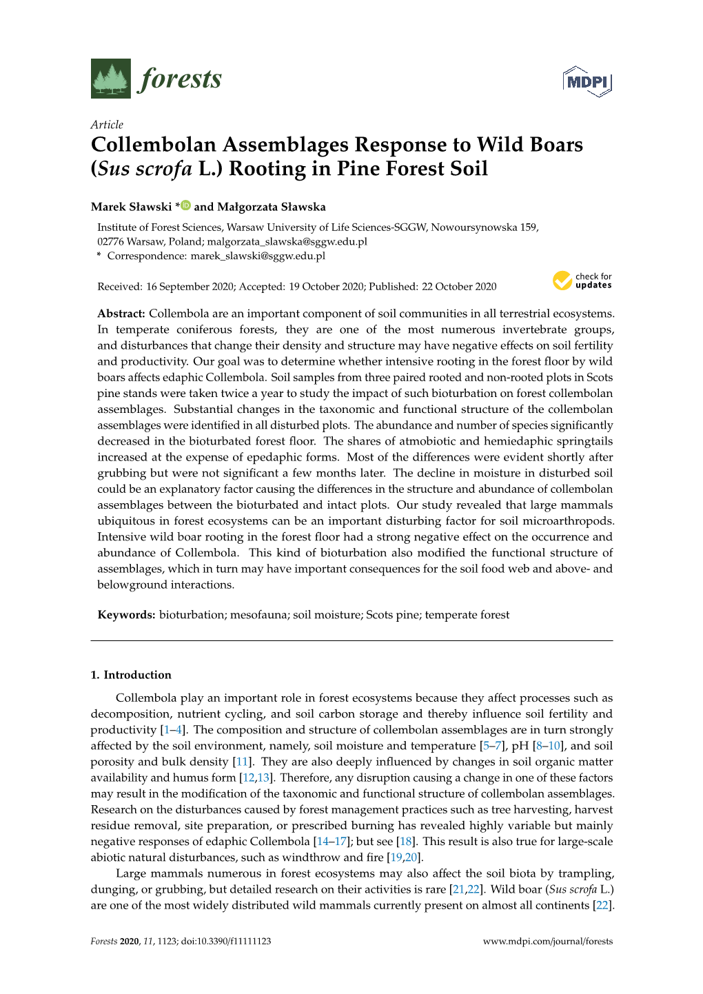 Collembolan Assemblages Response to Wild Boars (Sus Scrofa L.) Rooting in Pine Forest Soil