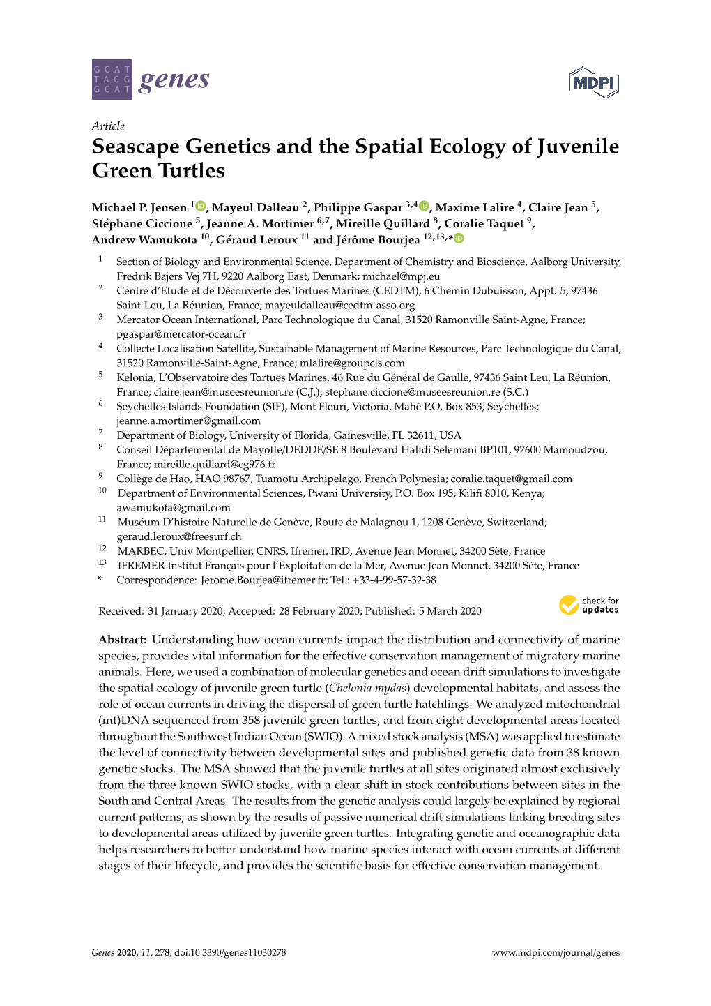 Seascape Genetics and the Spatial Ecology of Juvenile Green Turtles