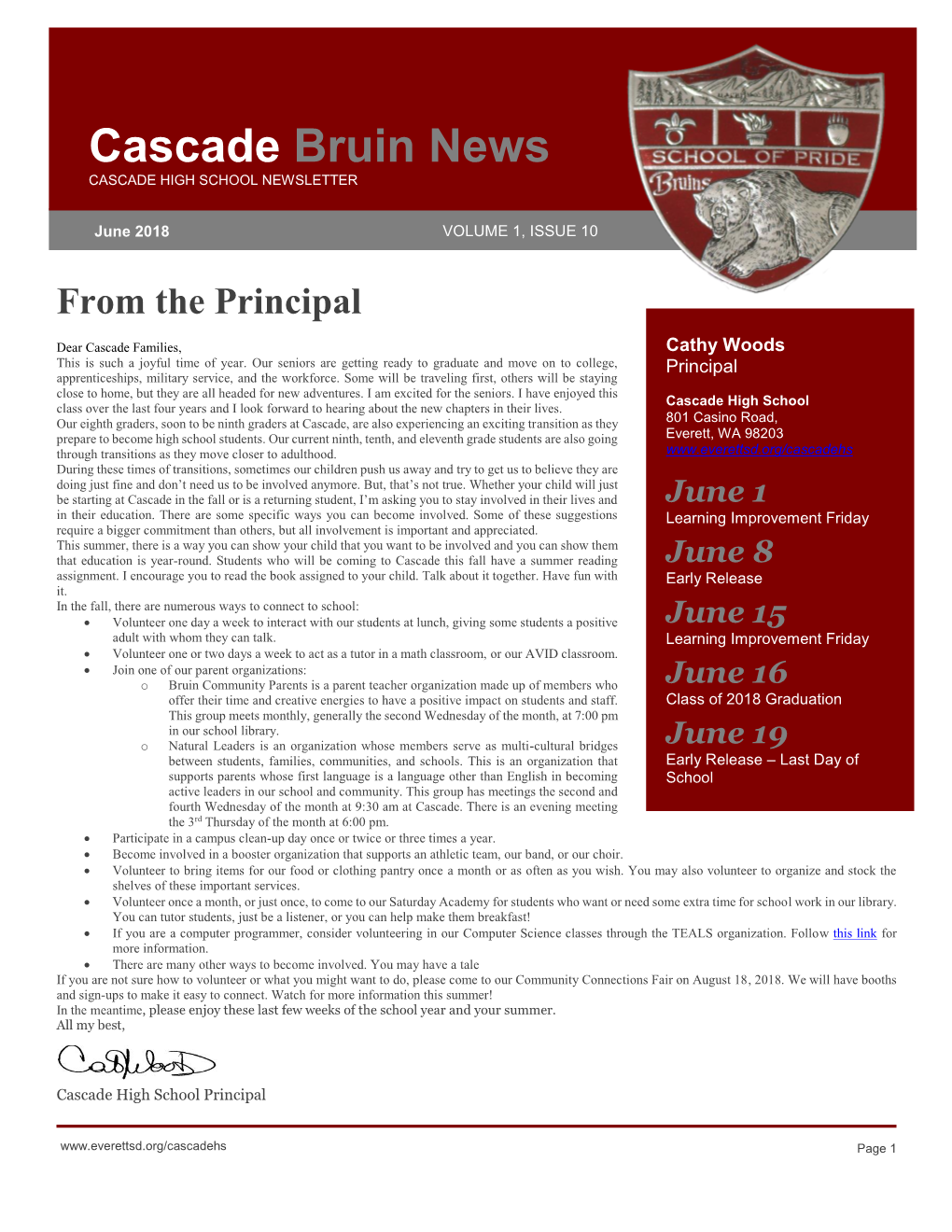 Cascade Bruin News CASCADE HIGH SCHOOL NEWSLETTER