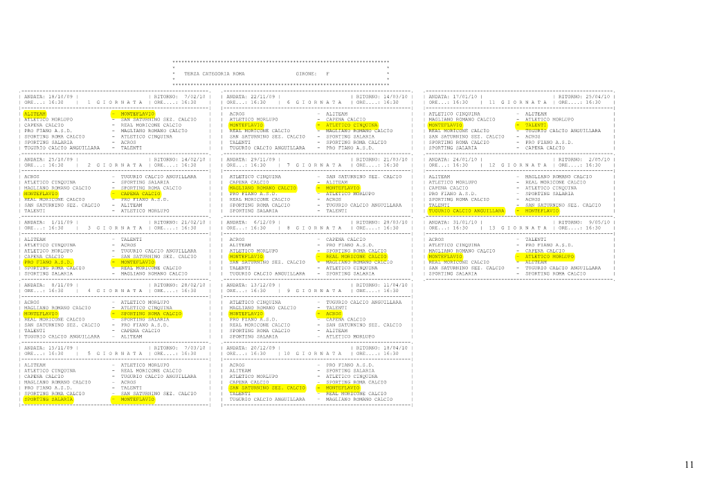 Terza Categoria Roma Girone: F * * * ************************************************************************