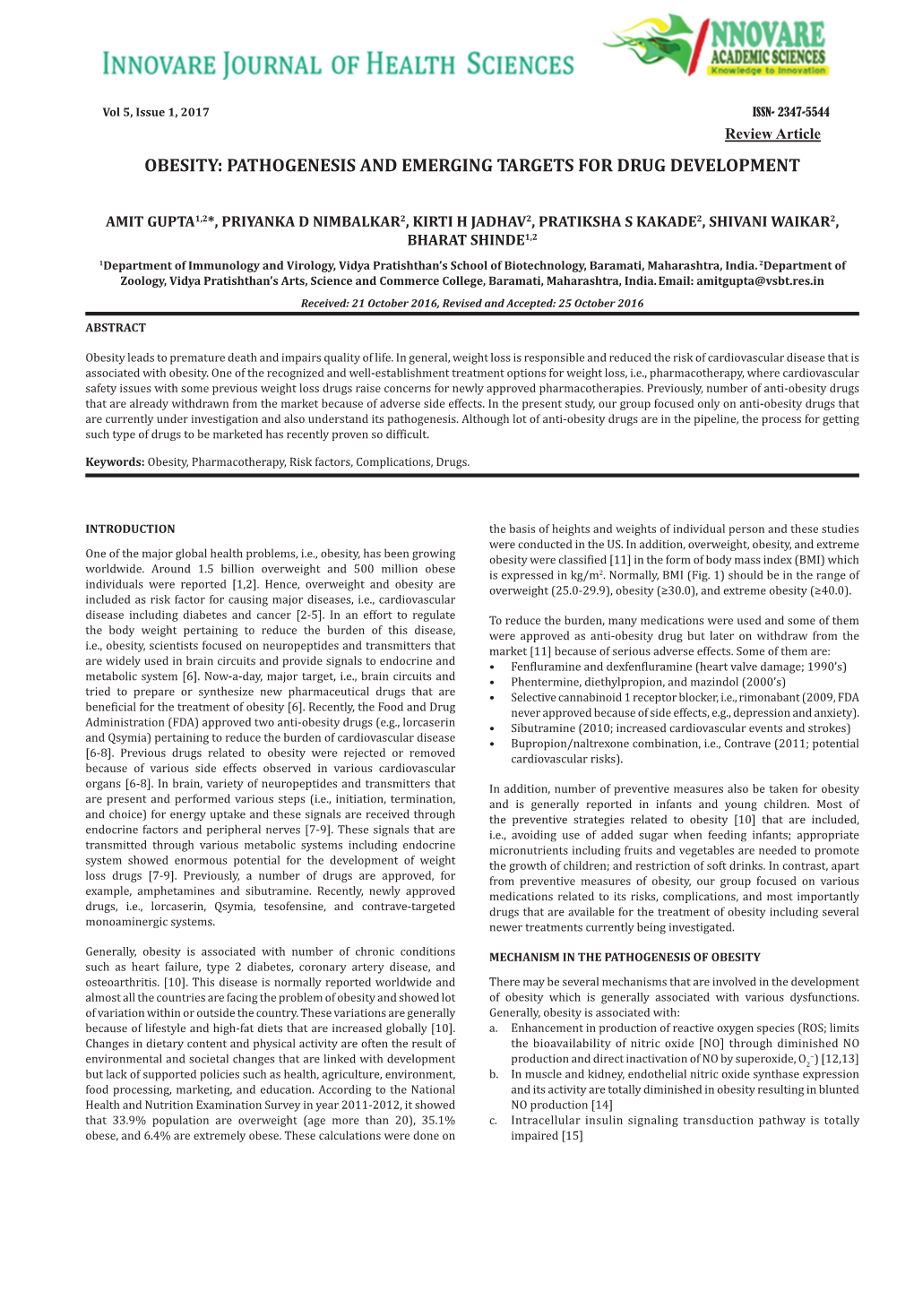 Obesity: Pathogenesis and Emerging Targets for Drug Development