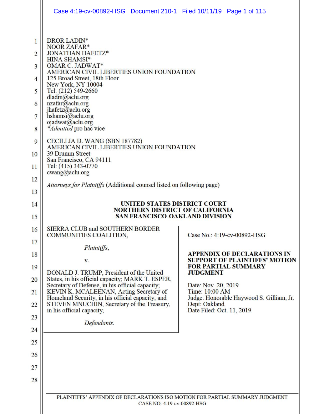 Case 4:19-Cv-00892-HSG Document 210-1 Filed 10/11/19 Page 1 of 115