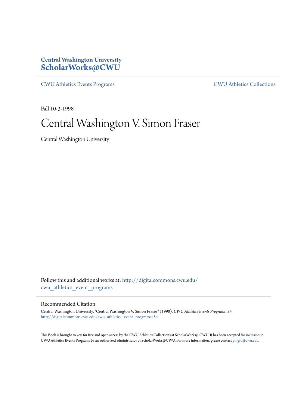 Central Washington V. Simon Fraser Central Washington University