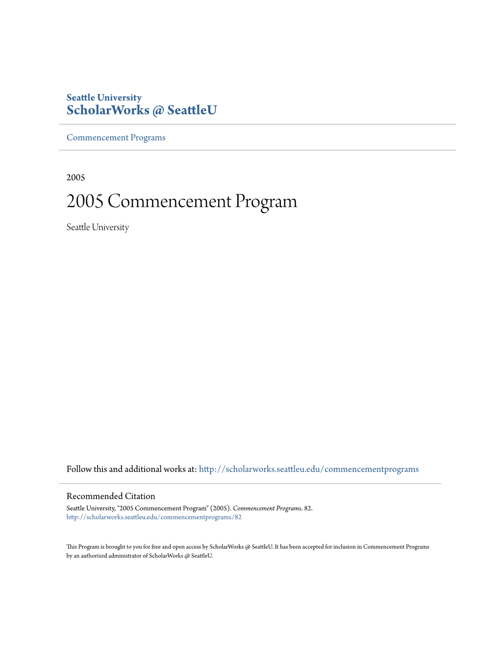 2005 Commencement Program Seattle Niu Versity