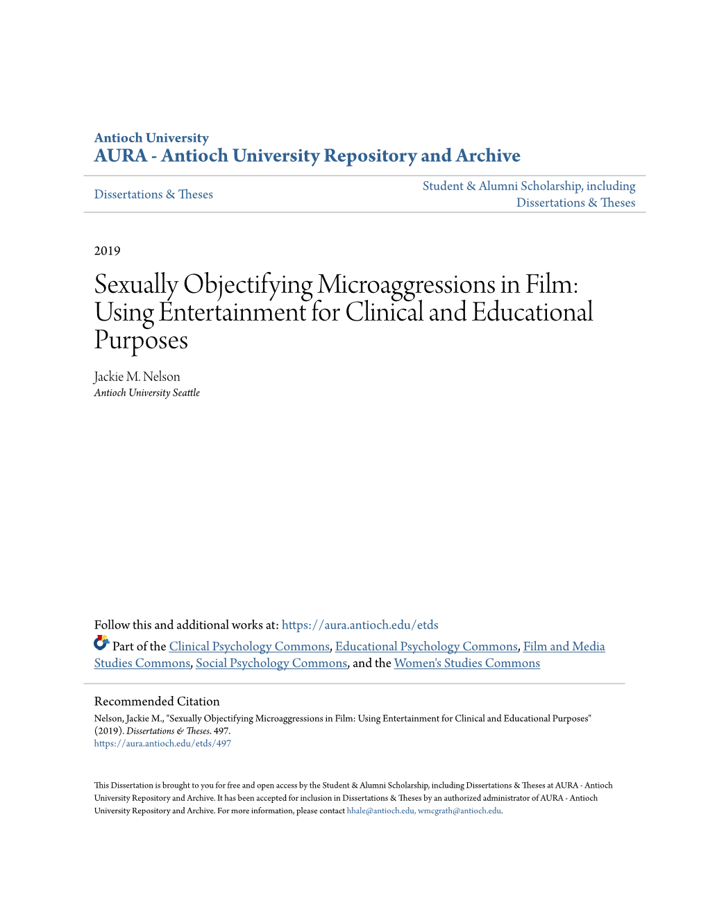 Sexually Objectifying Microaggressions in Film: Using Entertainment for Clinical and Educational Purposes Jackie M