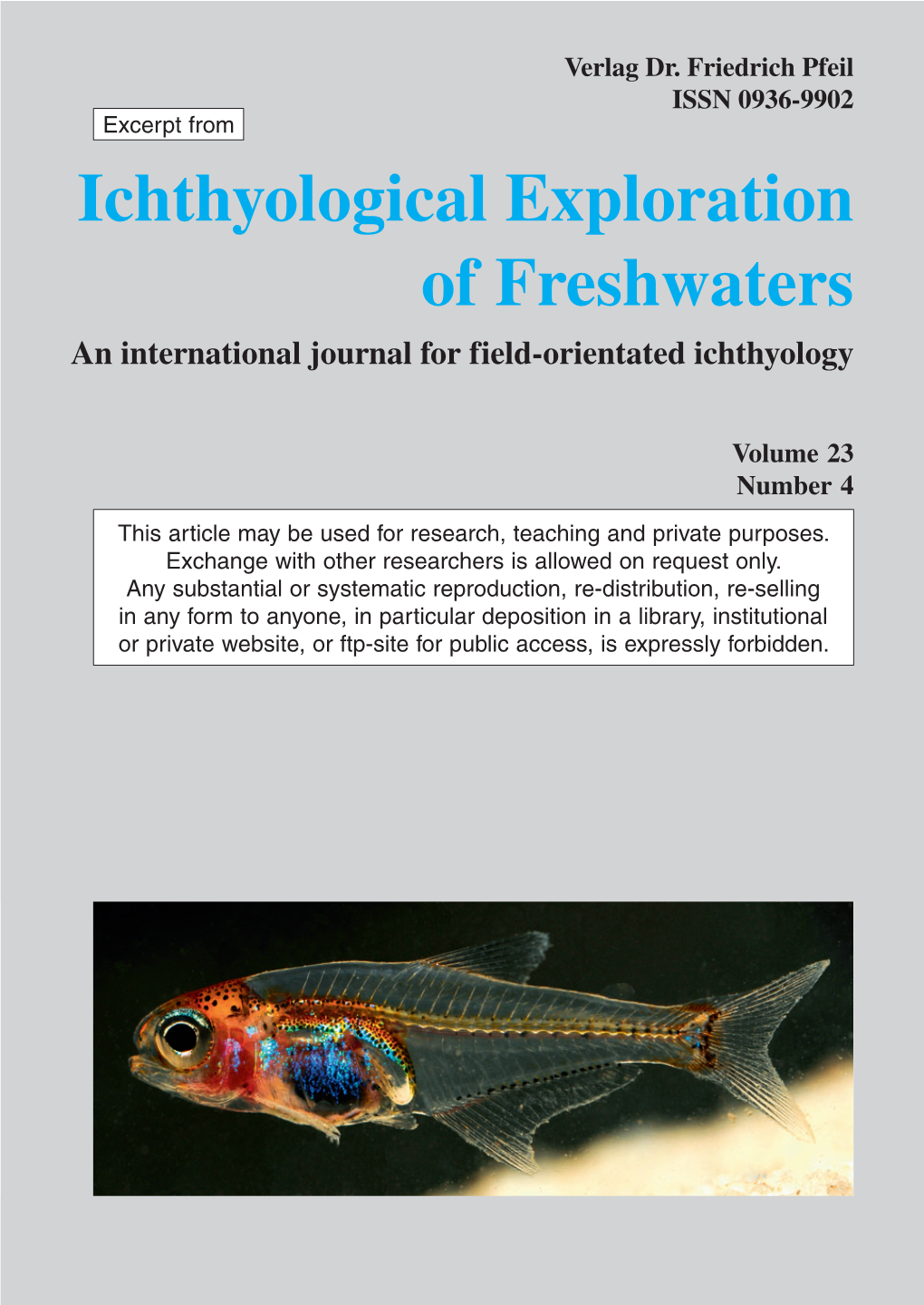 Ichthyological Exploration of Freshwaters an International Journal for Field-Orientated Ichthyology