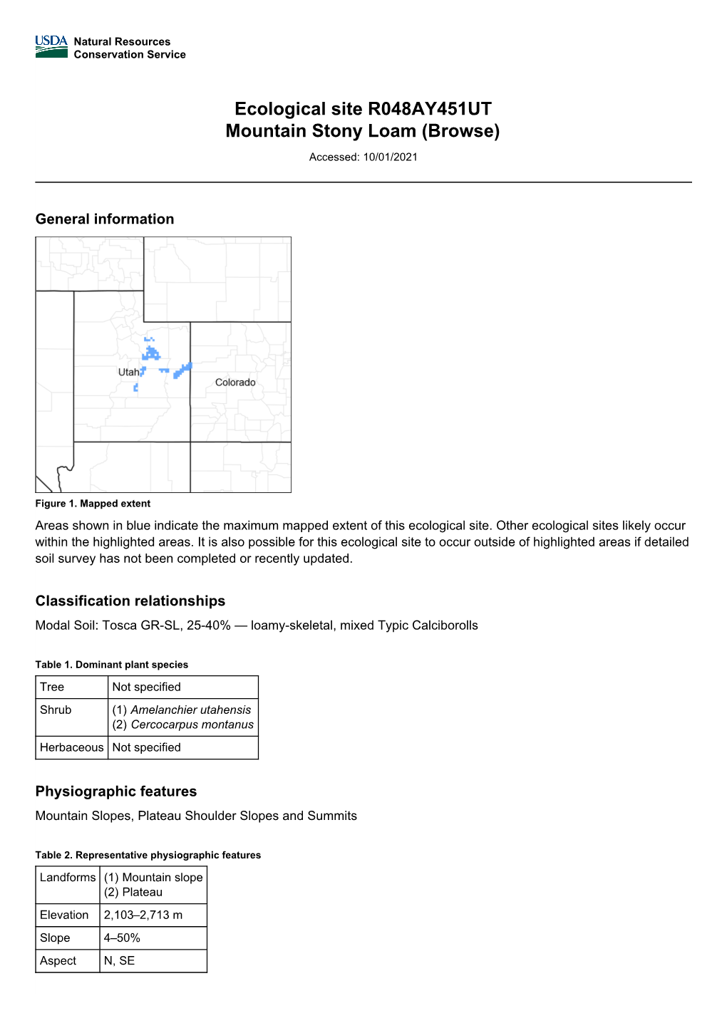 Ecological Site R048AY451UT Mountain Stony Loam (Browse)