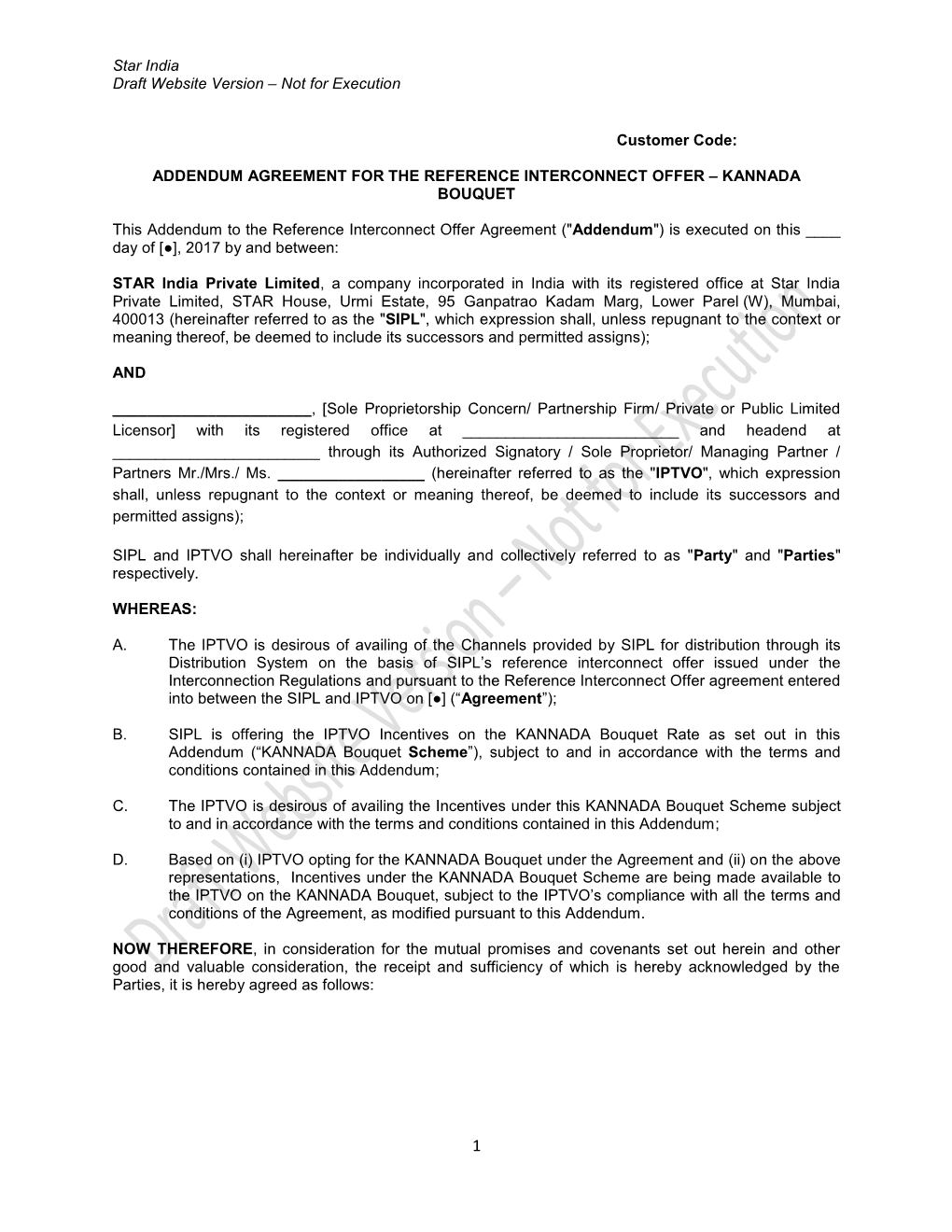 Addendum Agreement for the Reference Interconnect Offer – Kannada Bouquet