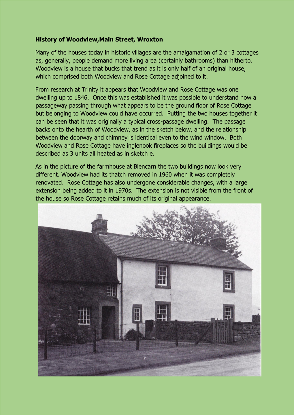 History of Woodview,Main Street, Wroxton