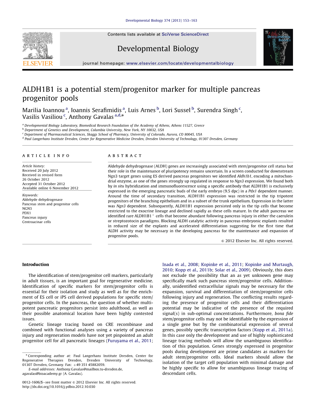 ALDH1B1 Is a Potential Stem/Progenitor Marker for Multiple Pancreas Progenitor Pools