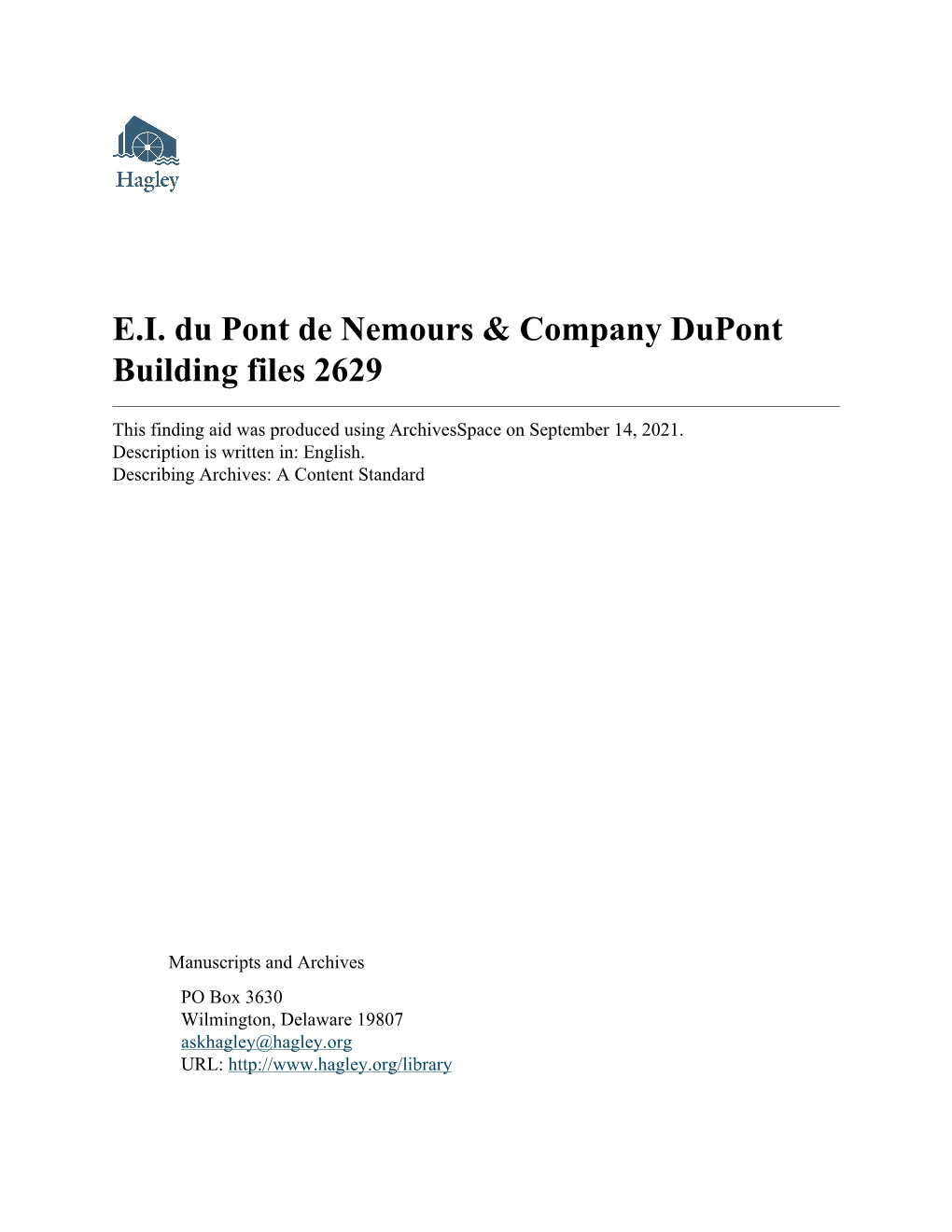 E.I. Du Pont De Nemours & Company Dupont Building Files 2629