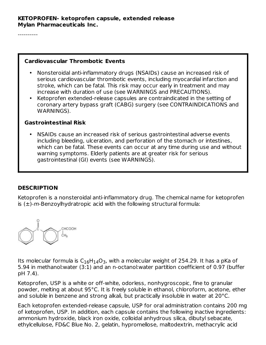 KETOPROFEN- Ketoprofen Capsule, Extended Release Mylan Pharmaceuticals Inc