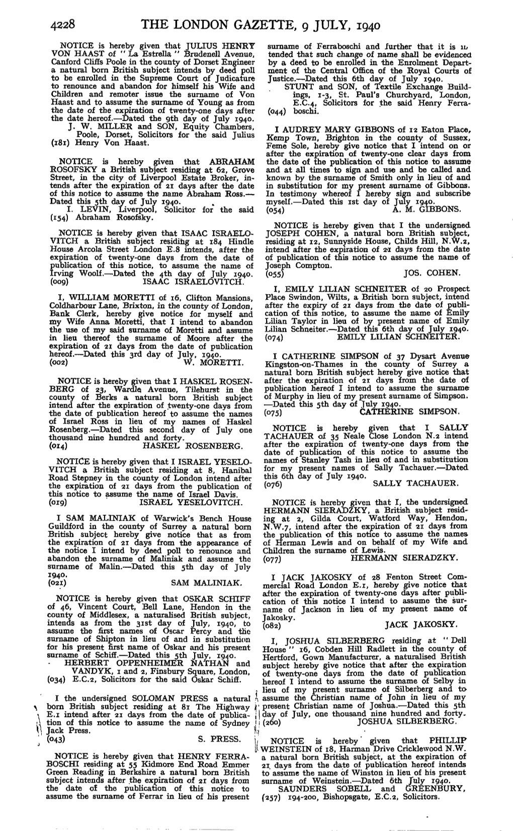 4228 the London Gazette, 9 July, 1940