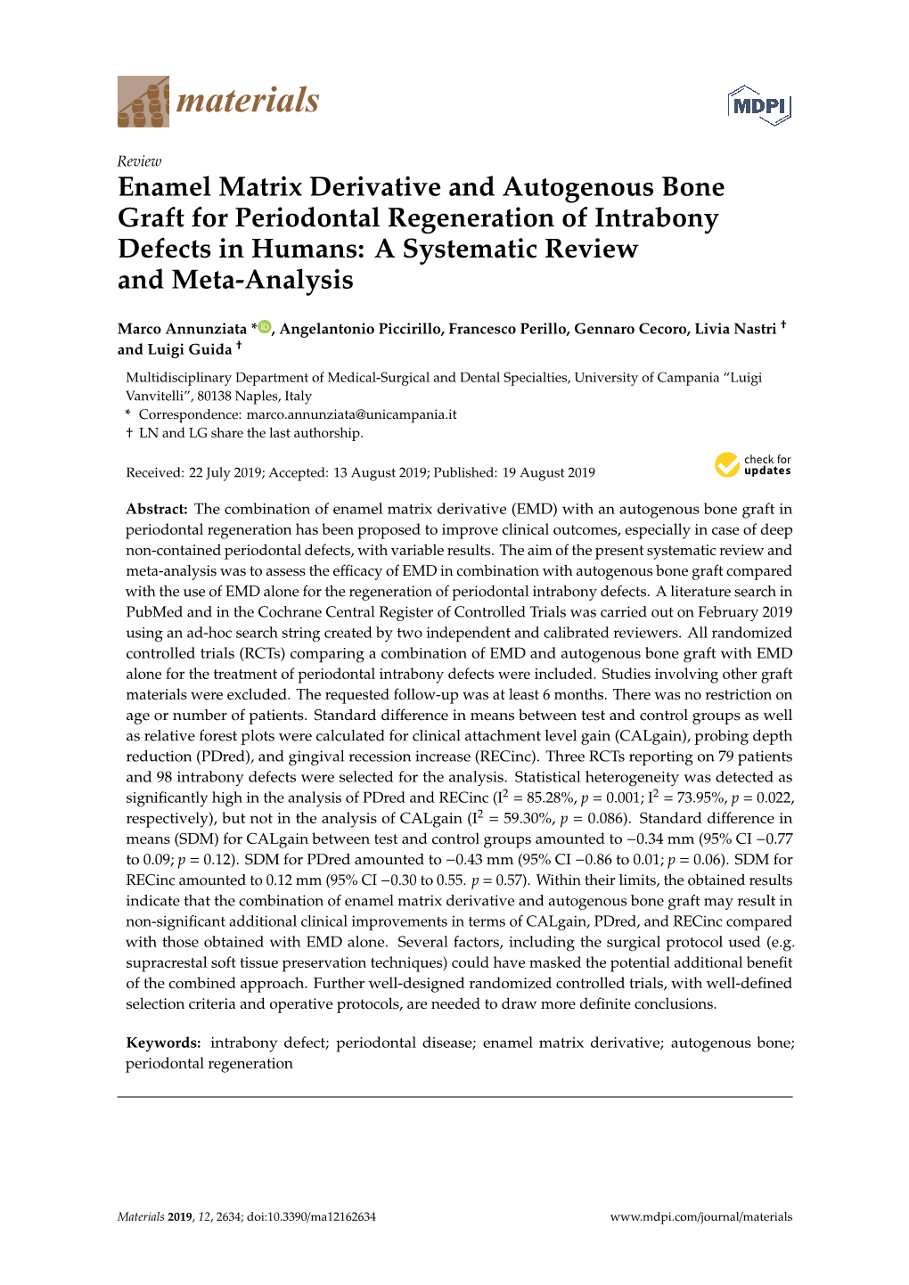 Enamel Matrix Derivative and Autogenous Bone Graft for Periodontal Regeneration of Intrabony Defects in Humans: a Systematic Review and Meta-Analysis