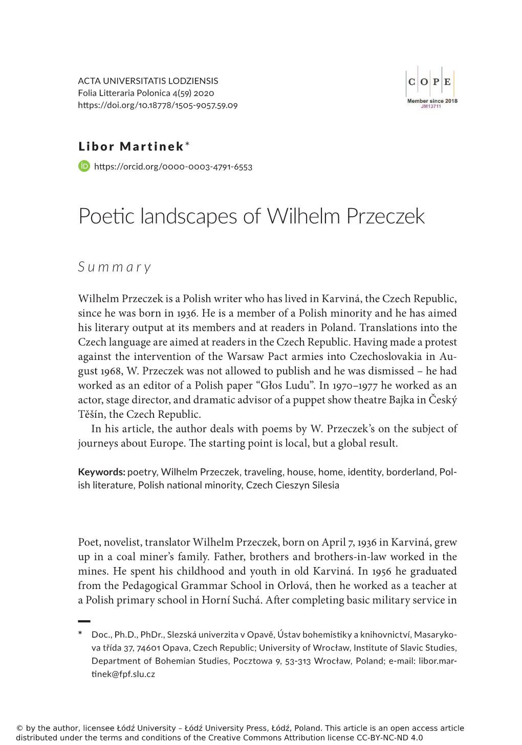 Poetic Landscapes of Wilhelm Przeczek