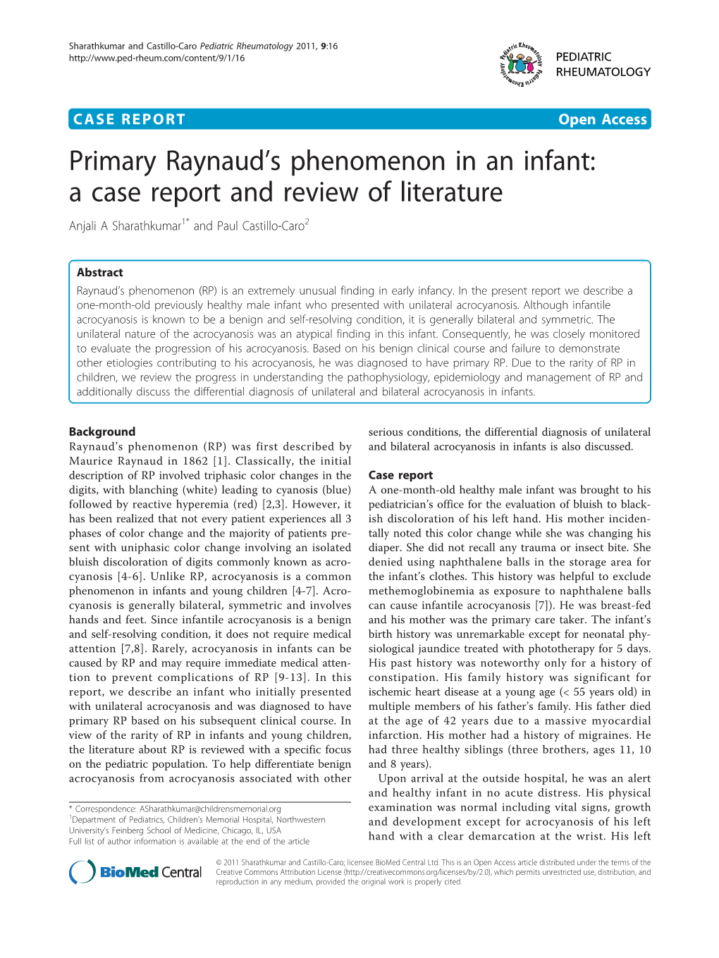 A Case Report and Review of Literature Anjali a Sharathkumar1* and Paul Castillo-Caro2