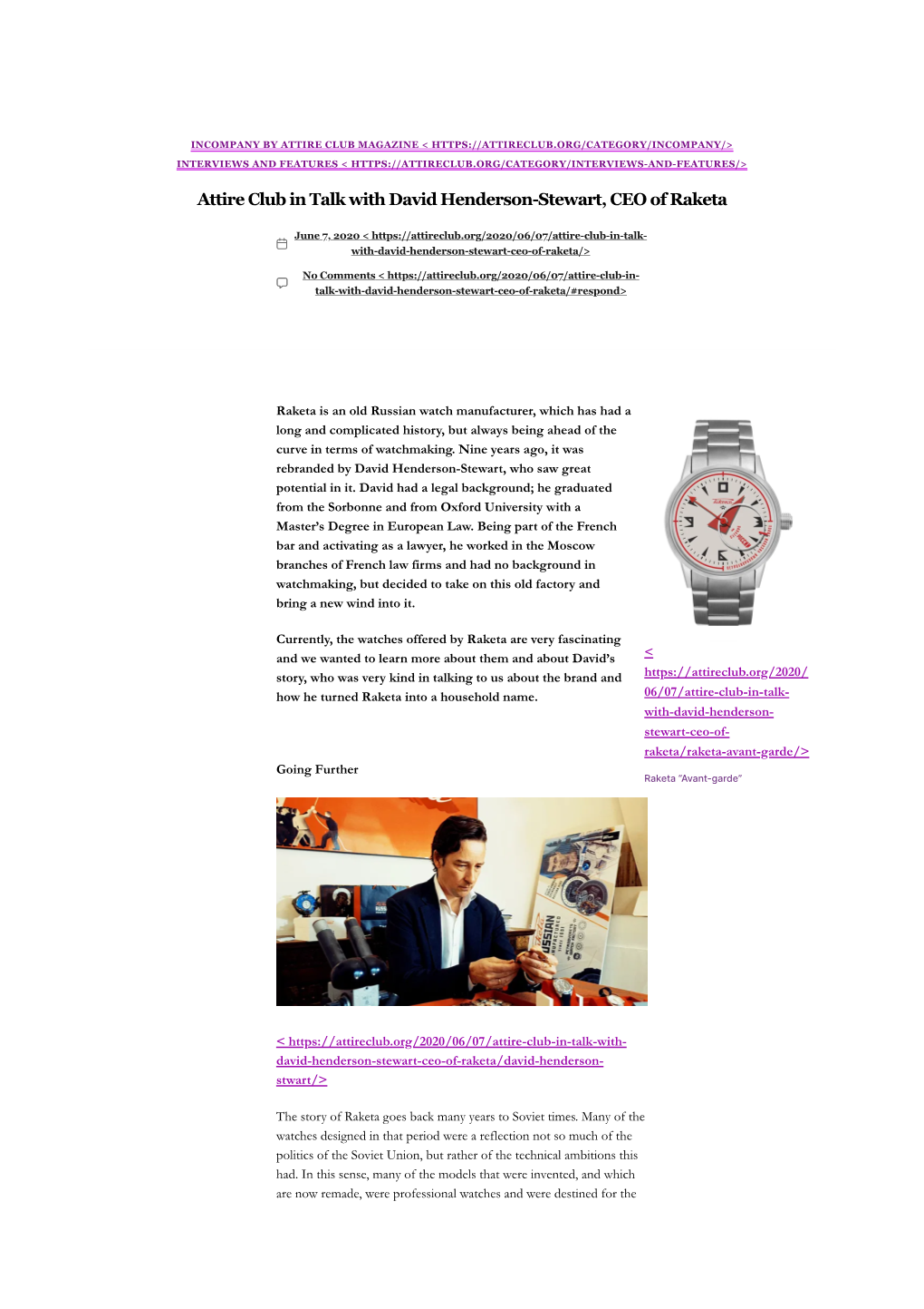 Attire Club in Talk with David Henderson-Stewart, CEO of Raketa