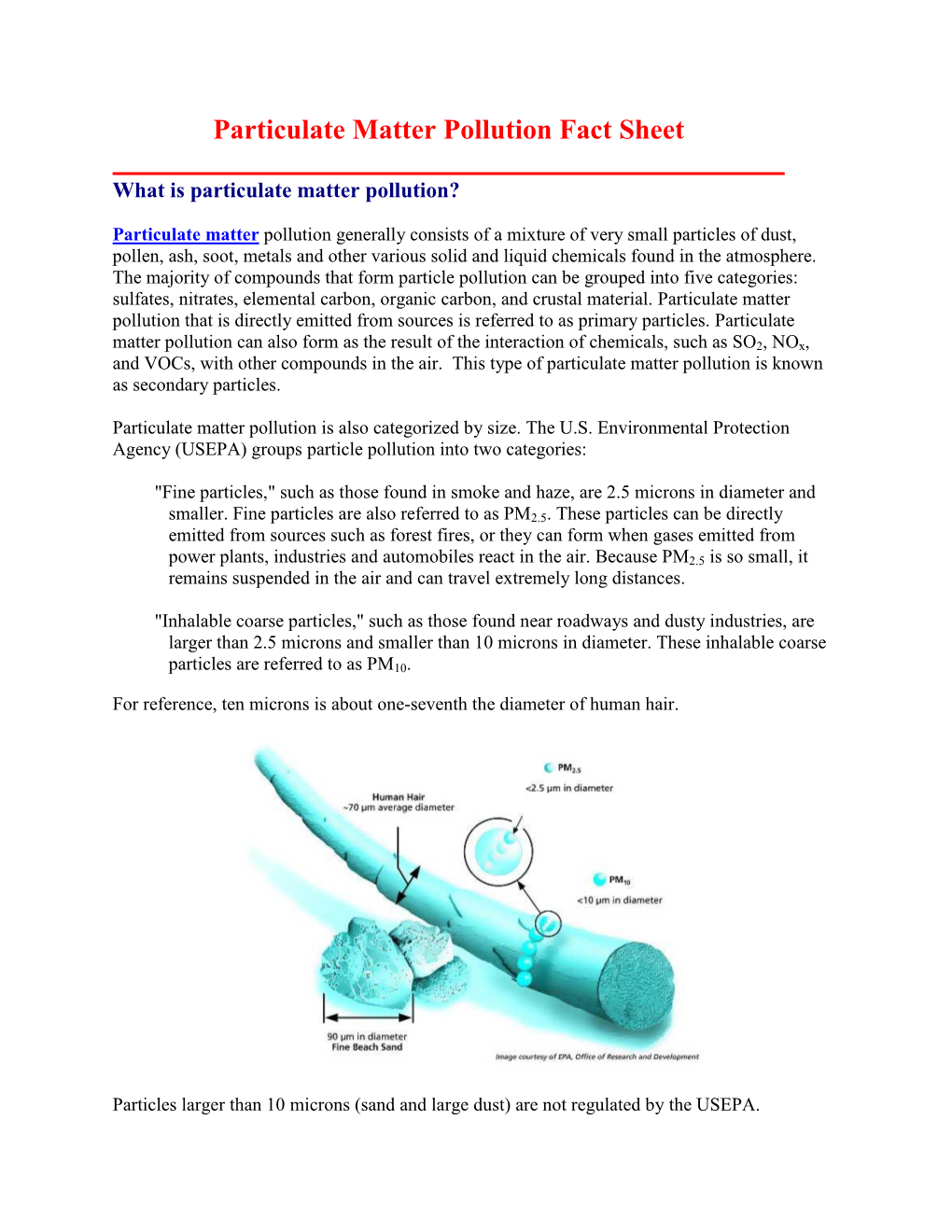 Particulate Matter Pollution Fact Sheet