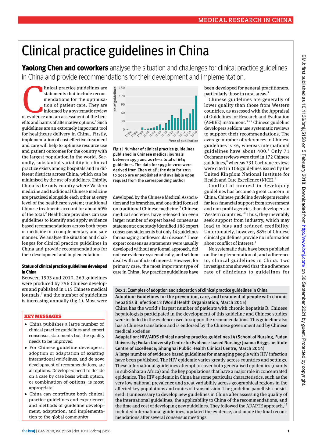 Clinical Practice Guidelines in China BMJ: First Published As 10.1136/Bmj.J5158 on 5 February 2018