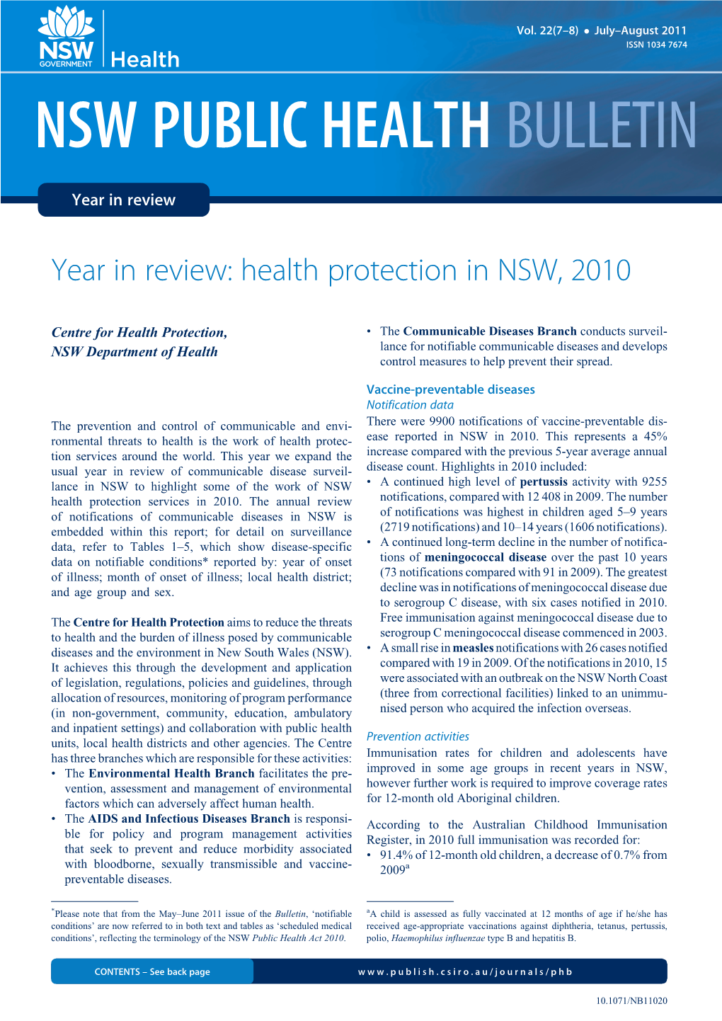 Nsw Public Health Bulletin
