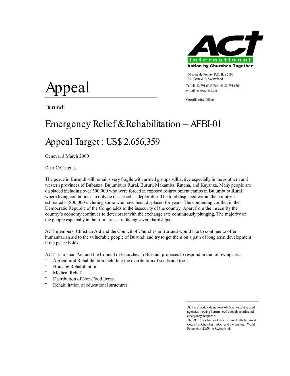 Appeal E-Mail: Act@Act-Intl.Org