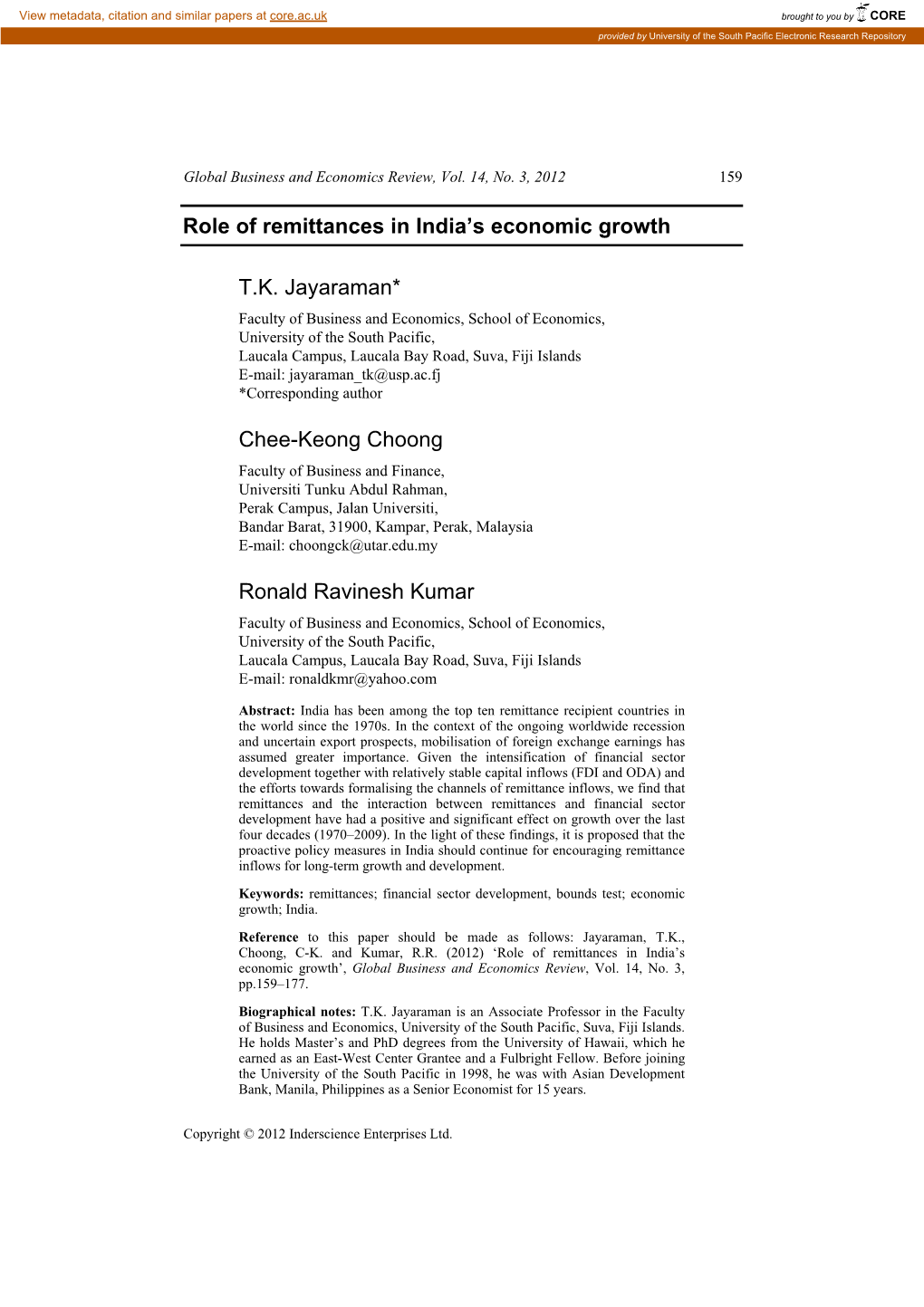 Role of Remittances in India's Economic Growth