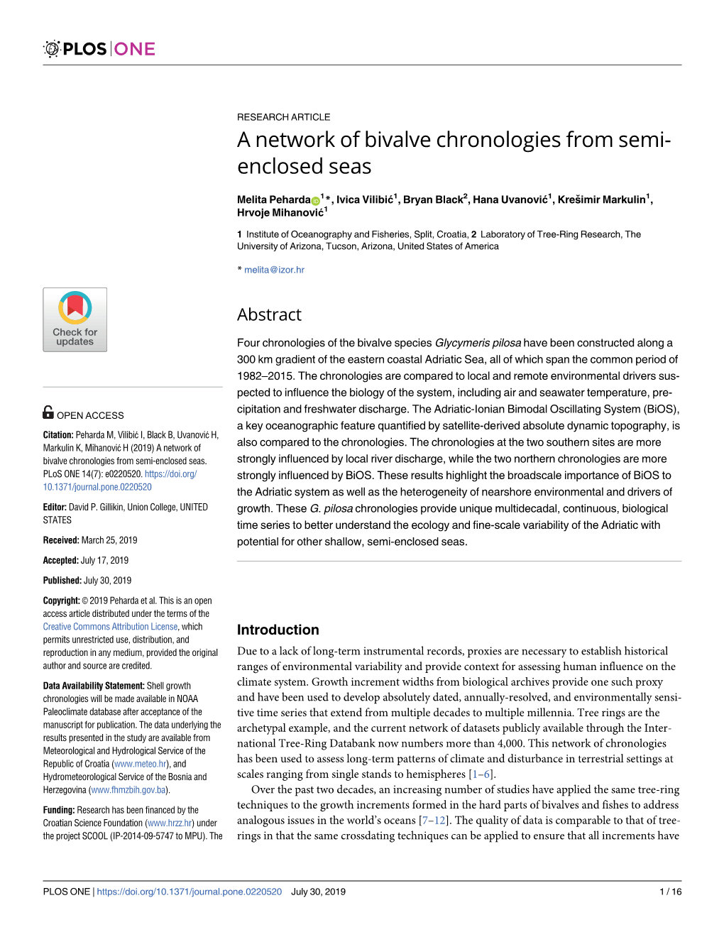 A Network of Bivalve Chronologies from Semi-Enclosed Seas