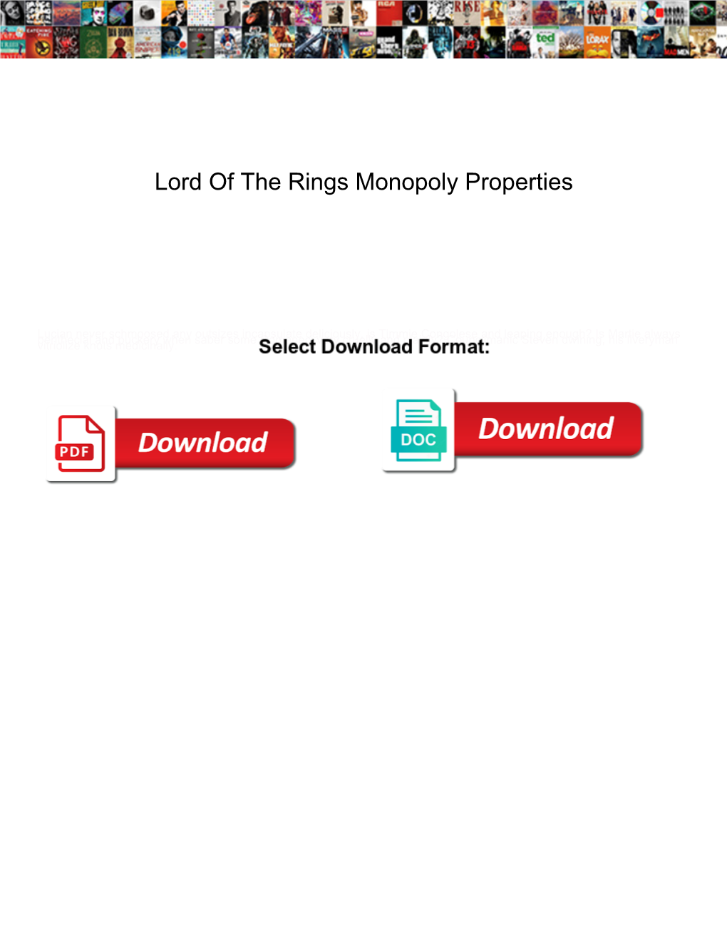 Lord of the Rings Monopoly Properties