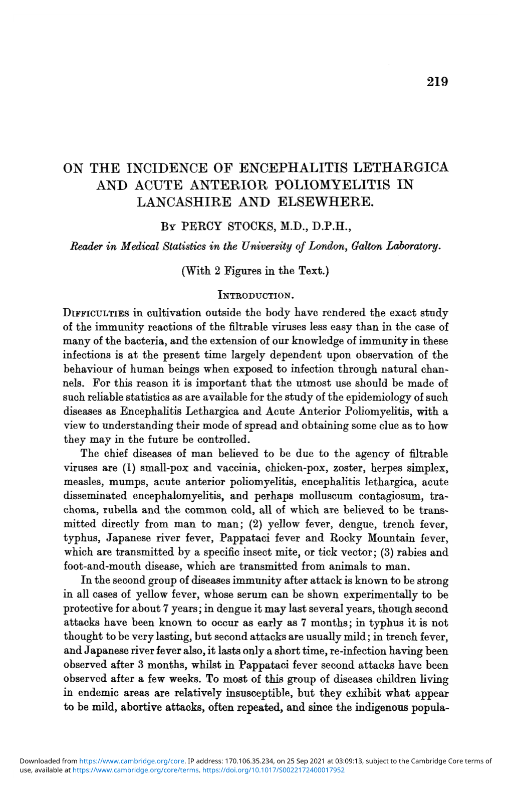 On the Incidence of Encephalitis Lethargica and Acute Anterior Poliomyelitis in Lancashire and Elsewhere