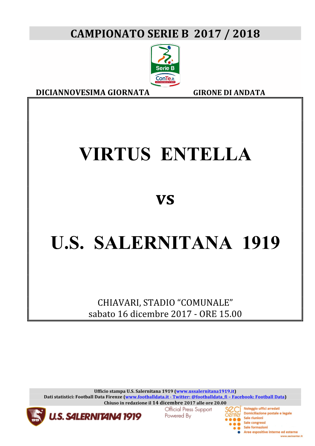 VIRTUS ENTELLA Vs U.S. SALERNITANA 1919