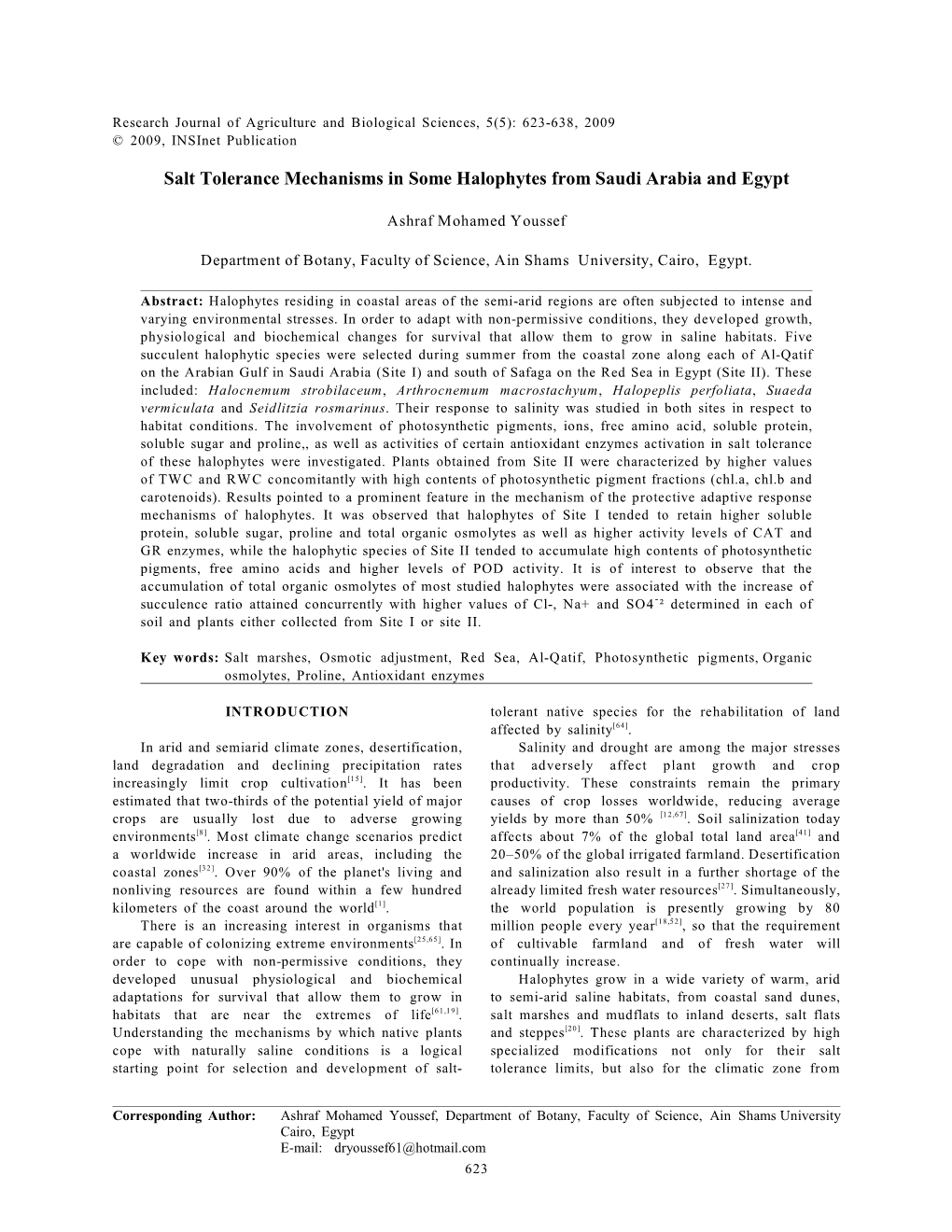 Salt Tolerance Mechanisms in Some Halophytes from Saudi Arabia and Egypt