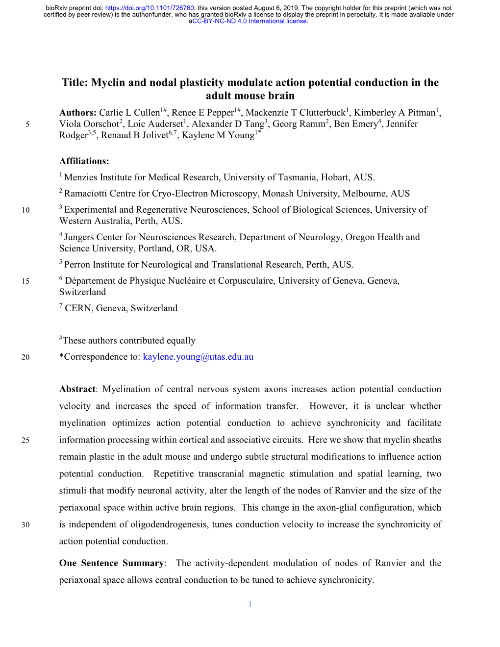 Myelin and Nodal Plasticity Modulate Action Potential Conduction in The