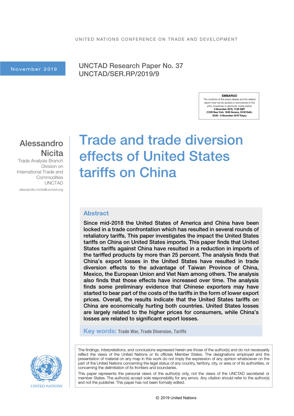 Trade and Trade Diversion Effects of United States Tariffs On