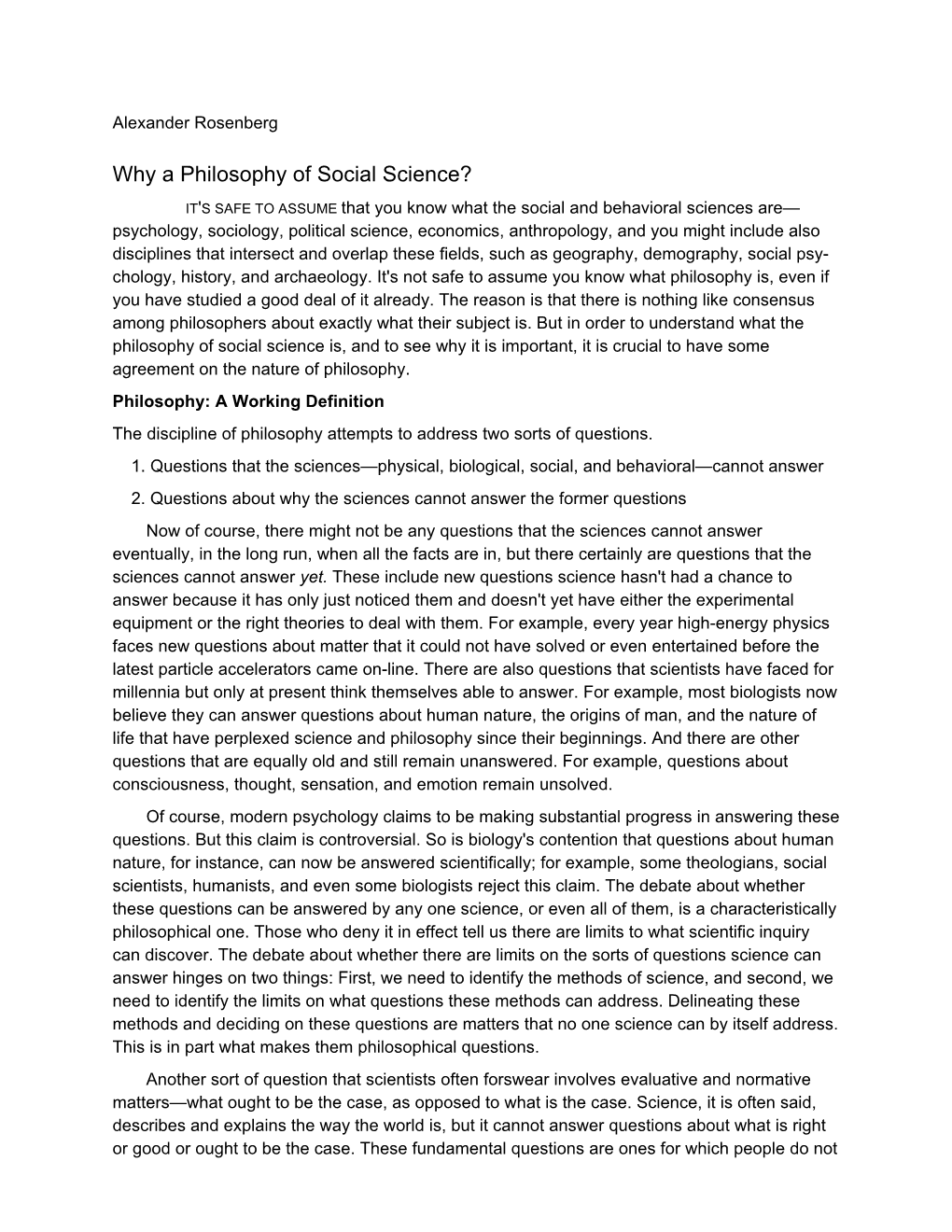 Why a Philosophy of Social Science?