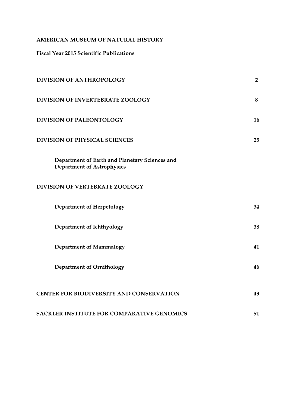 AMERICAN MUSEUM of NATURAL HISTORY Fiscal Year 2015