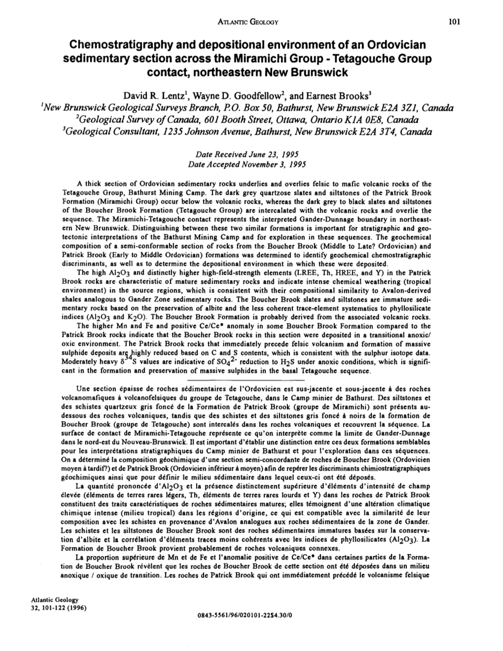 Chemostratigraphy and Depositional Environment of an Ordovician Sedimentary Section Across the Miramichi Group - Tetagouche Group Contact, Northeastern New Brunswick