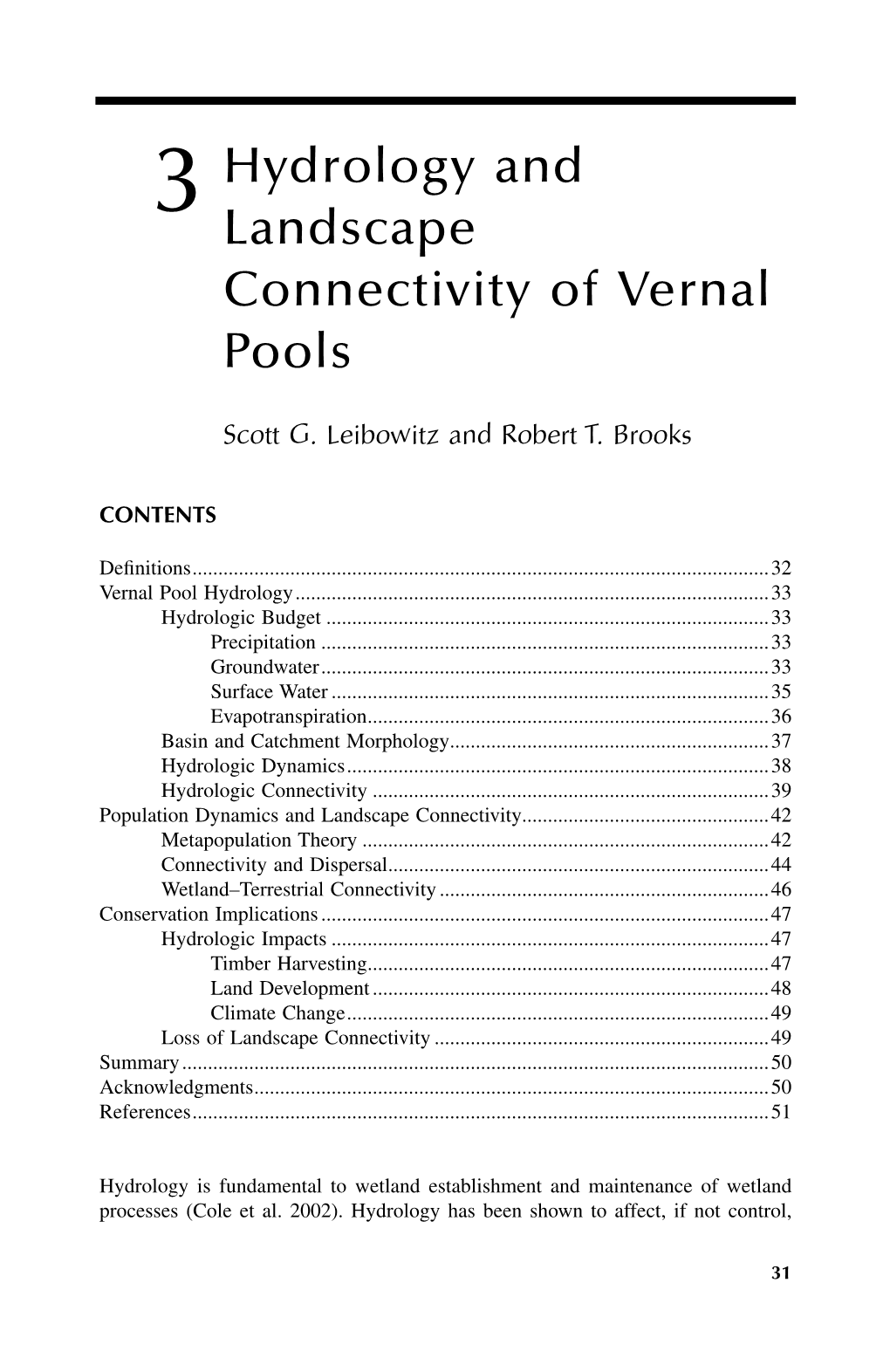 3 Hydrology and Landscape Connectivity of Vernal Pools