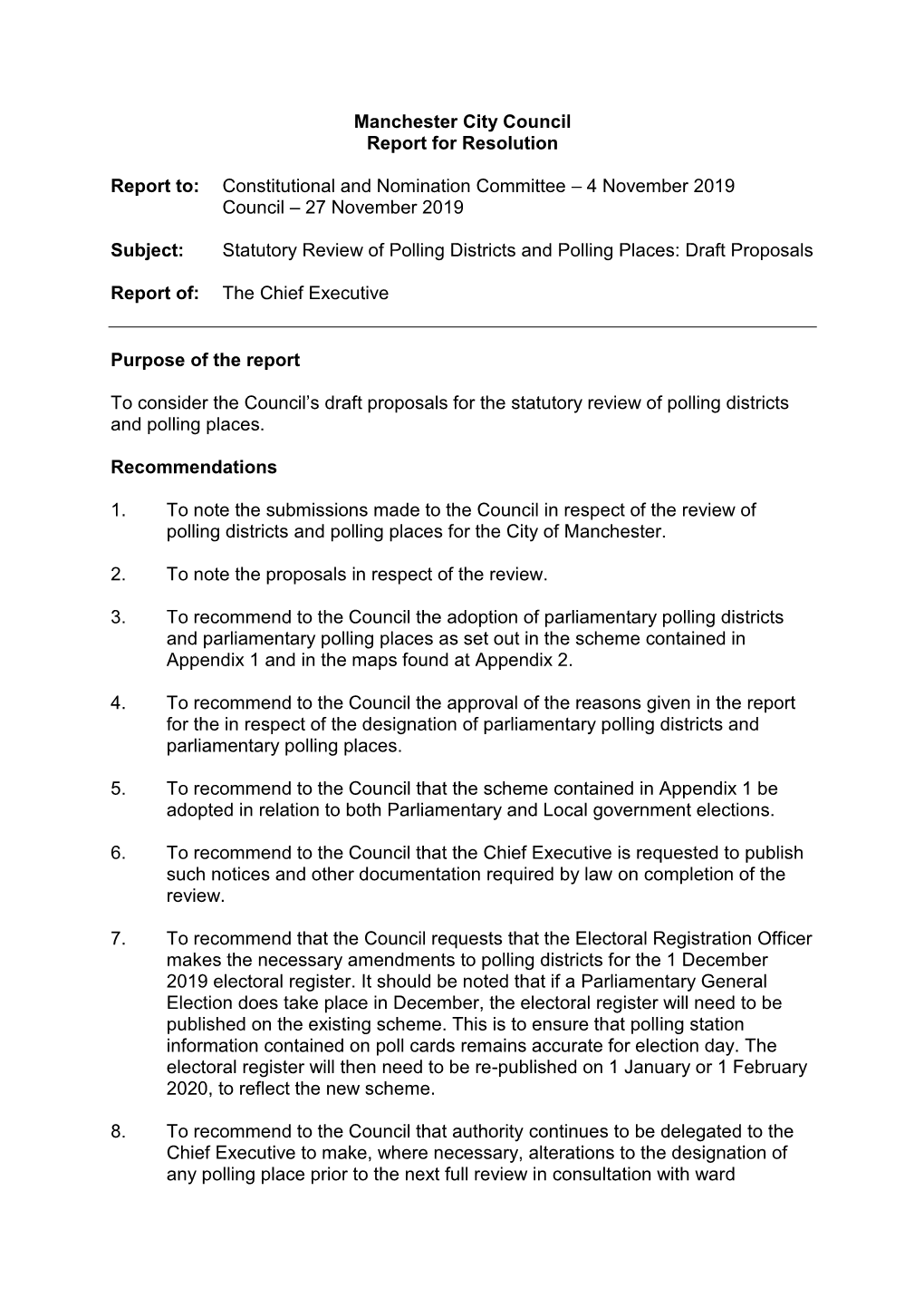 Statutory Review of Polling Districts and Polling Places: Draft Proposals