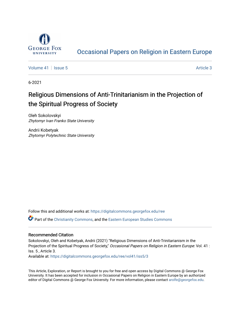 Religious Dimensions of Anti-Trinitarianism in the Projection of the Spiritual Progress of Society