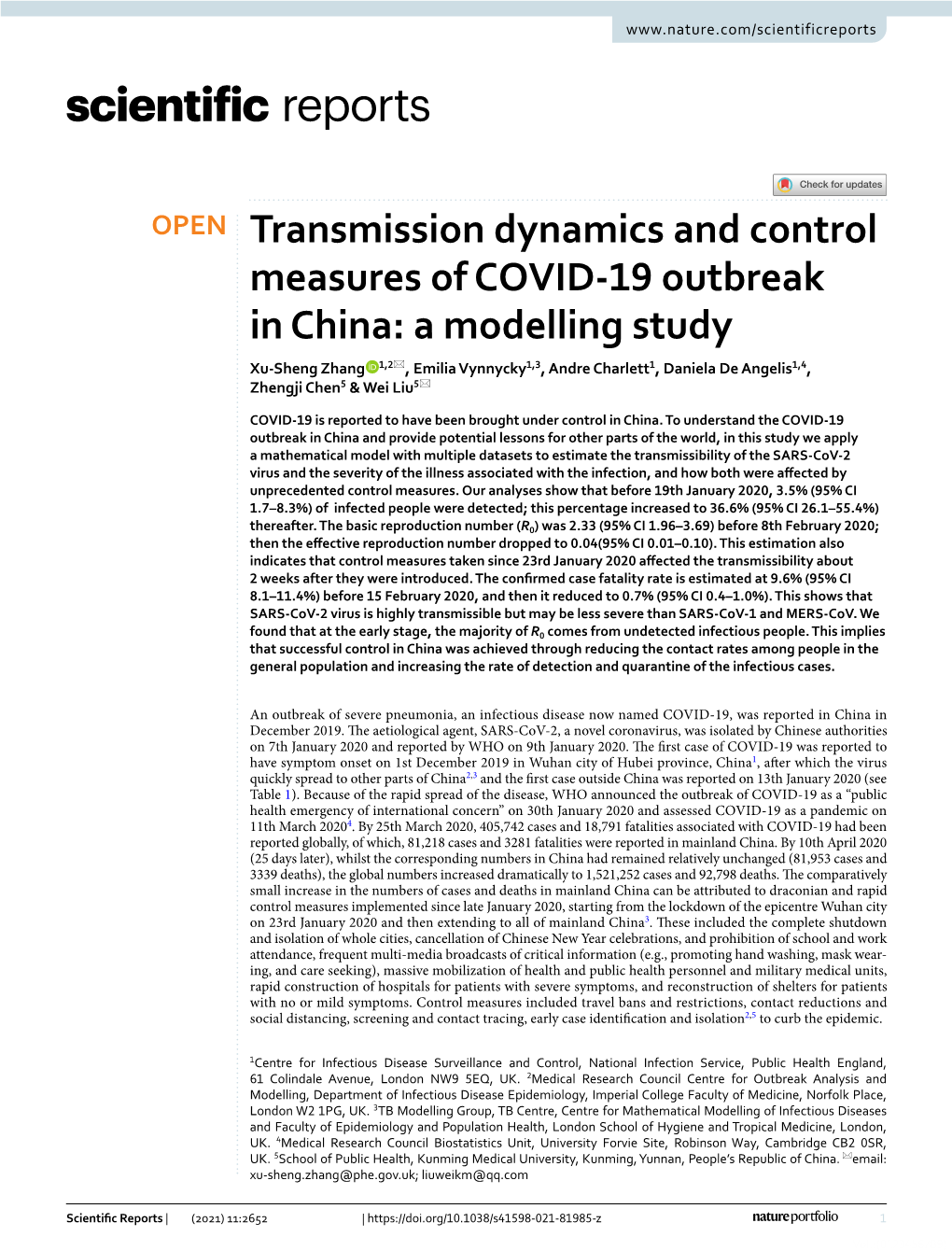 Transmission Dynamics and Control Measures of COVID-19 Outbreak In