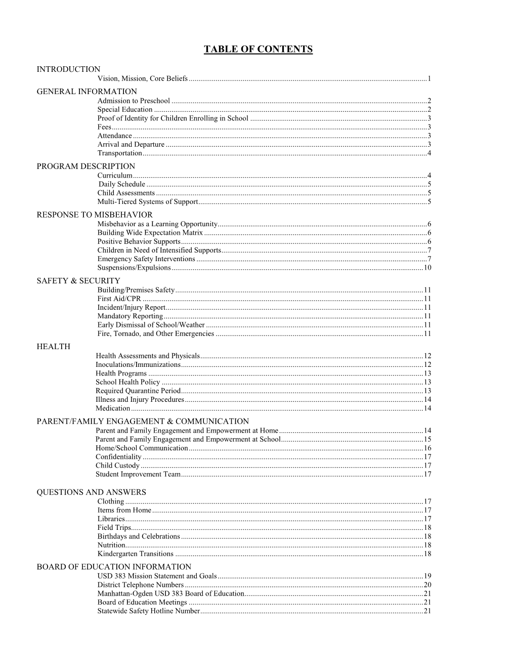 Table of Contents