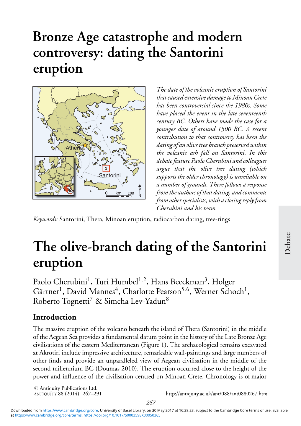 'The Olive-Branch Dating of the Santorini Eruption'