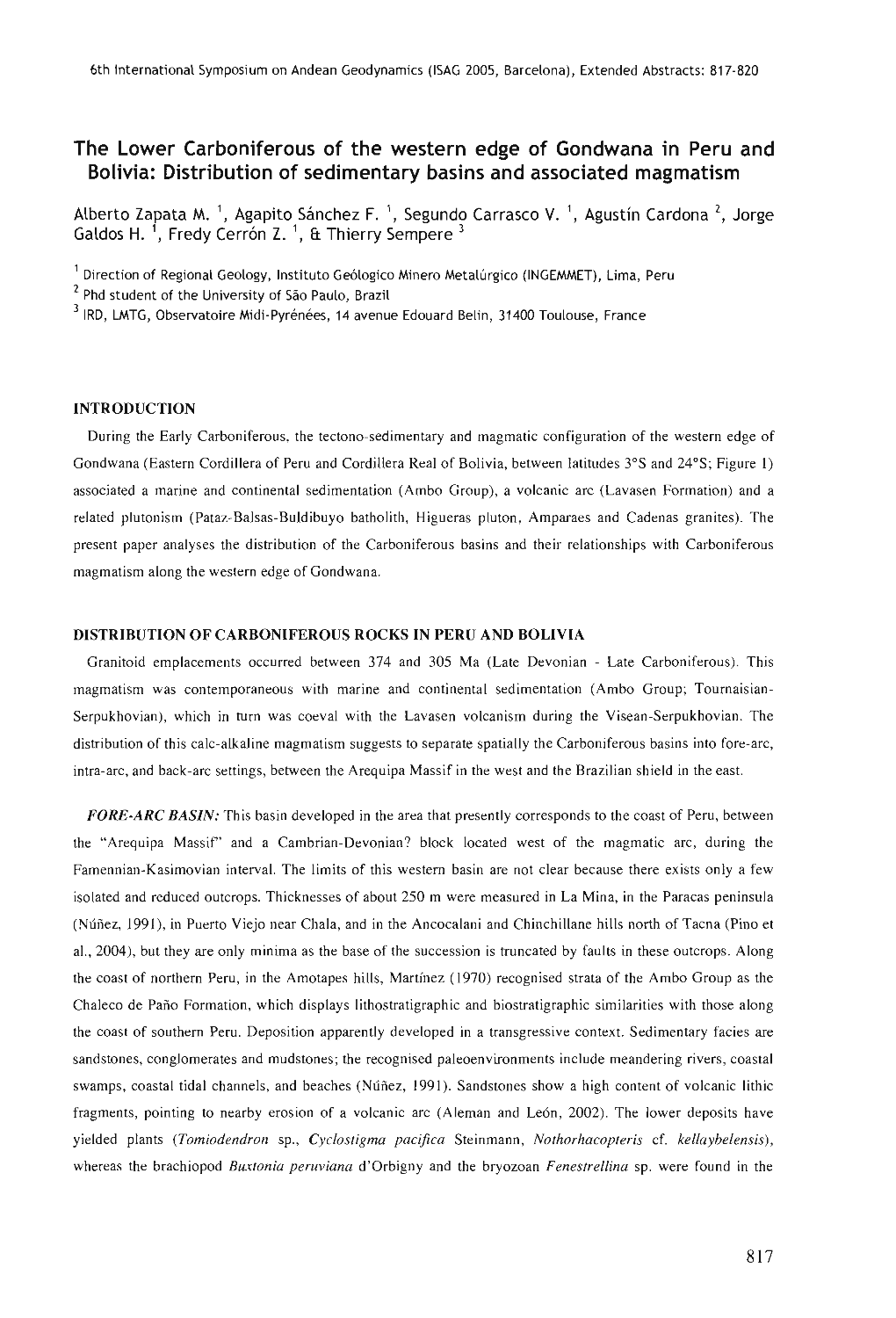 The Lower Carboniferous of the Western Edge of Gondwana in Peru and Bolivia: Distribution of Sedimentary Basins and Associated Magmatism