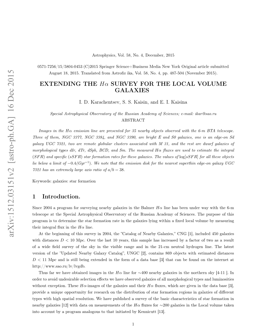 Extending the $ H\Alpha $ Survey for the Local Volume Galaxies