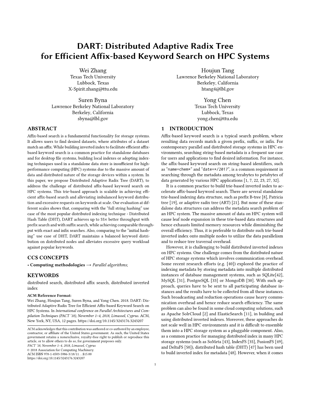 DART: Distributed Adaptive Radix Tree for Efficient Affix-Based