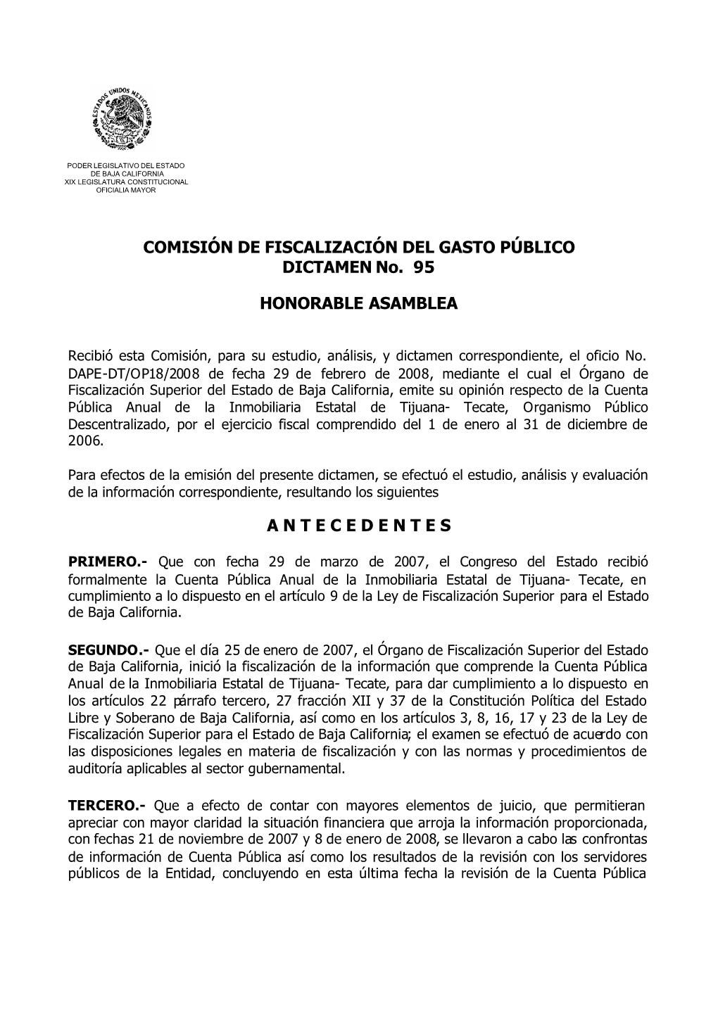 COMISIÓN DE FISCALIZACIÓN DEL GASTO PÚBLICO DICTAMEN No