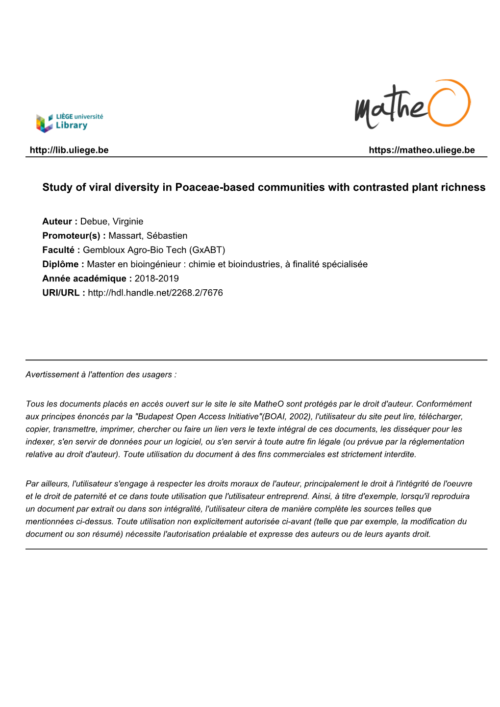 Study of Viral Diversity in Poaceae-Based Communities with Contrasted Plant Richness