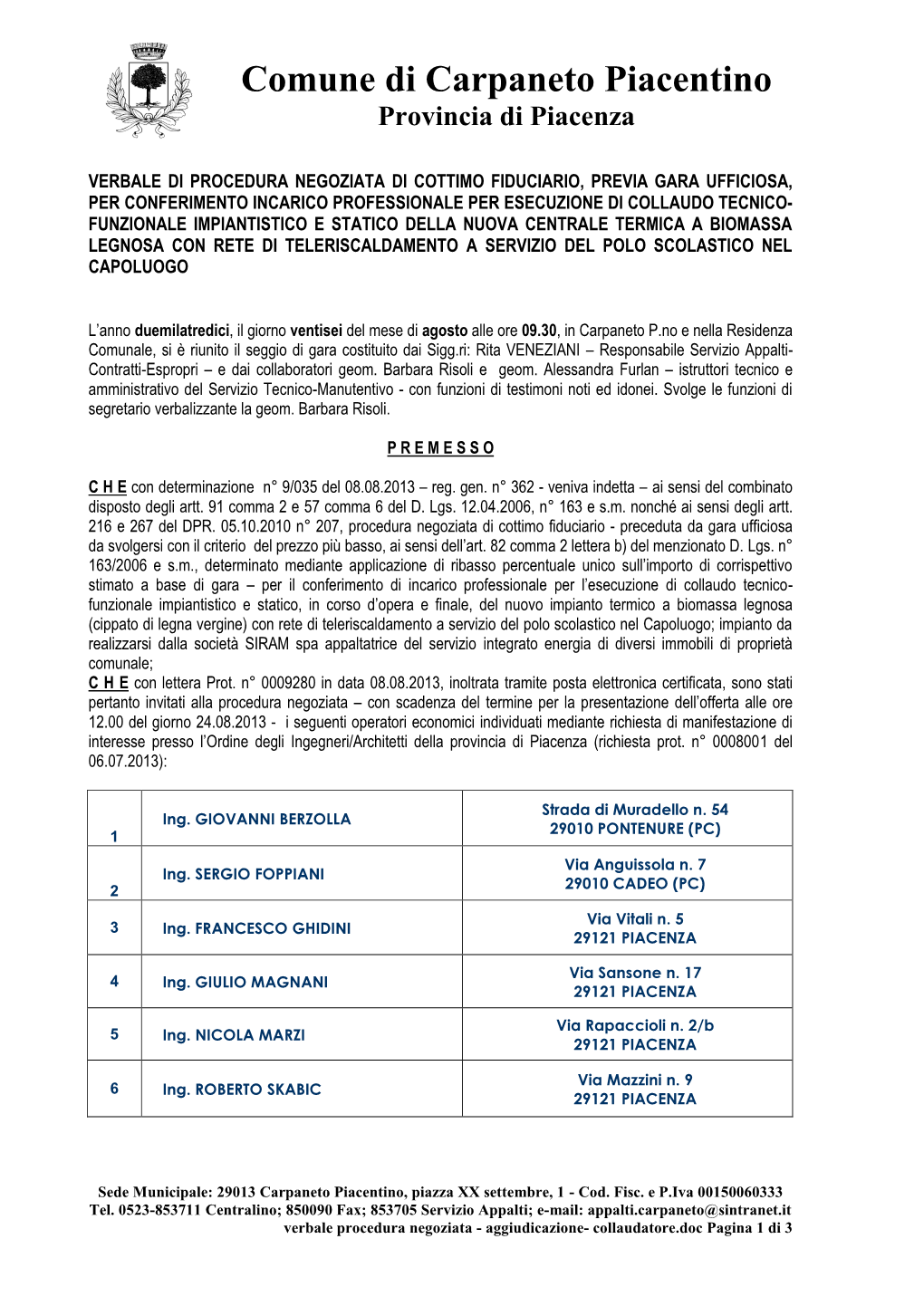 Comune Di Carpaneto Piacentino Provincia Di Piacenza