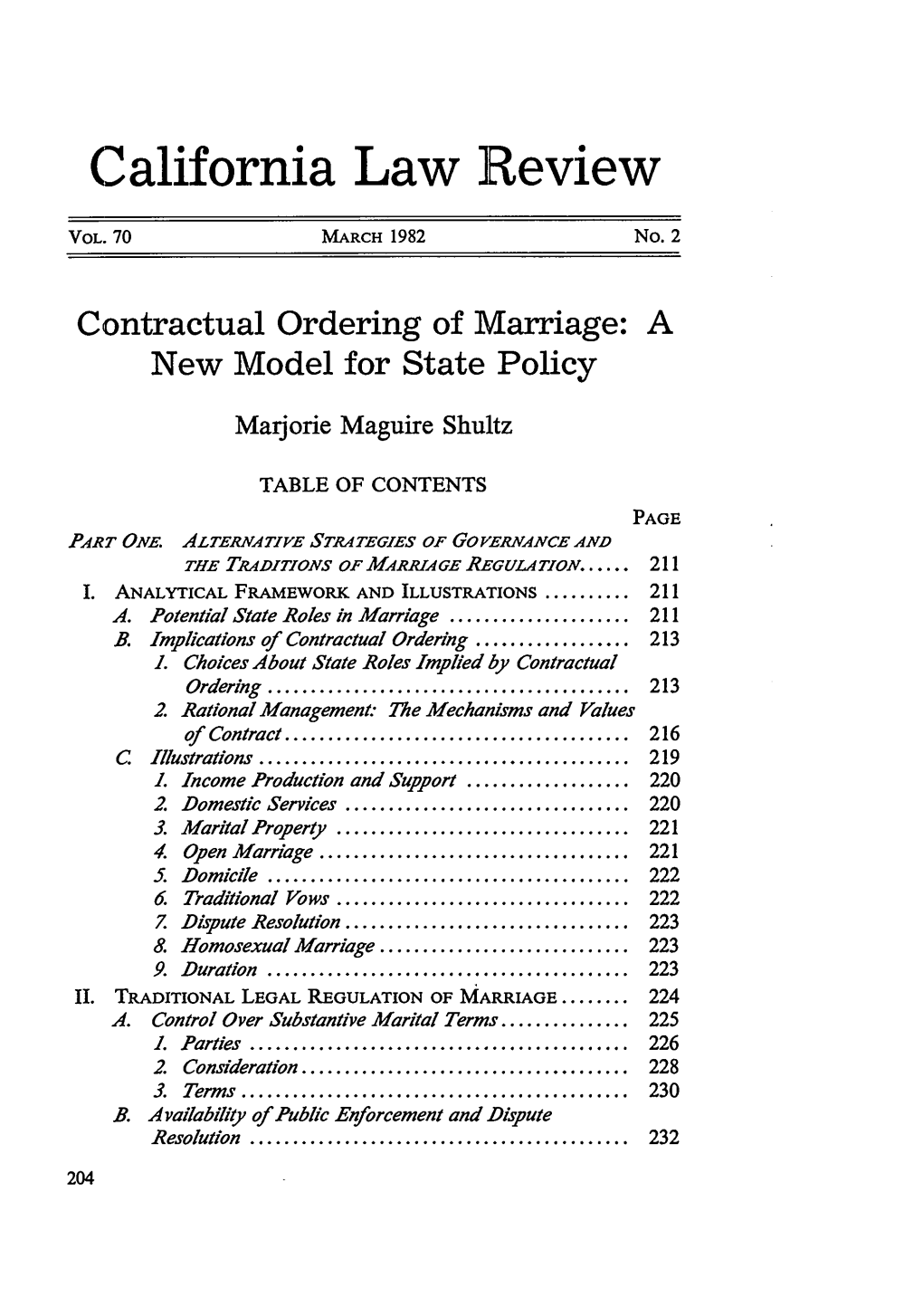 Contractual Ordering of Marriage: a New Model for State Policy