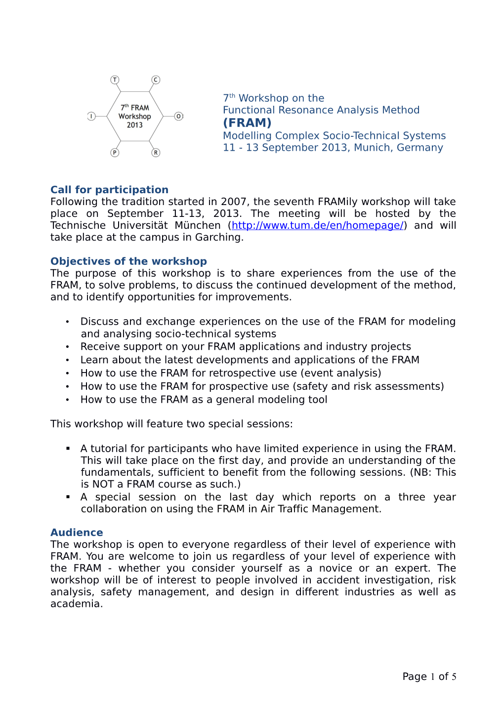 Functional Resonance Analysis Method (FRAM) Mini Course